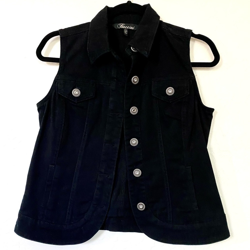 Baccini Black Jean Vest with metal buttons Petite Small